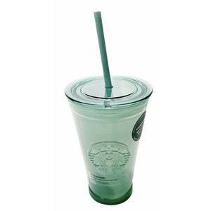 NWT STARBUCK’S Frosted Jade Green Recycled Glass Cold Cup w/ SKU Made In Spain